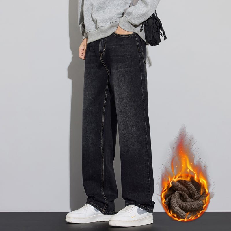 Meeste vaba lõikega ja sirgete säärtega teksad, tõmblukk, tasku kaunistused, puuvillane kauboi kangas, talv 2025