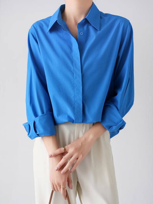 Krekls no Tencel-pamu maisījuma, pret krokām, bez gludināšanas, brīvs griezums, garas piedurknes, apkakles krekli, rudens 2025