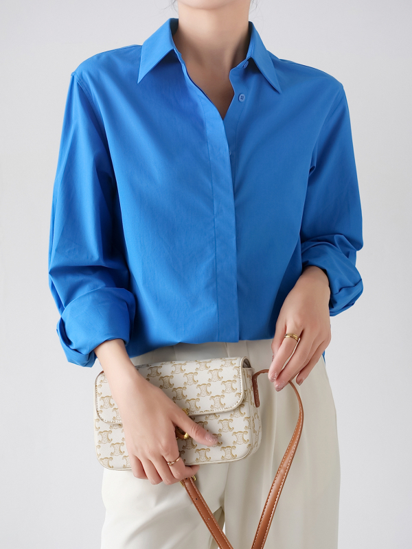 Krekls no Tencel-pamu maisījuma, pret krokām, bez gludināšanas, brīvs griezums, garas piedurknes, apkakles krekli, rudens 2025