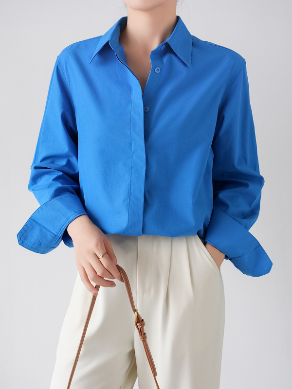 Krekls no Tencel-pamu maisījuma, pret krokām, bez gludināšanas, brīvs griezums, garas piedurknes, apkakles krekli, rudens 2025