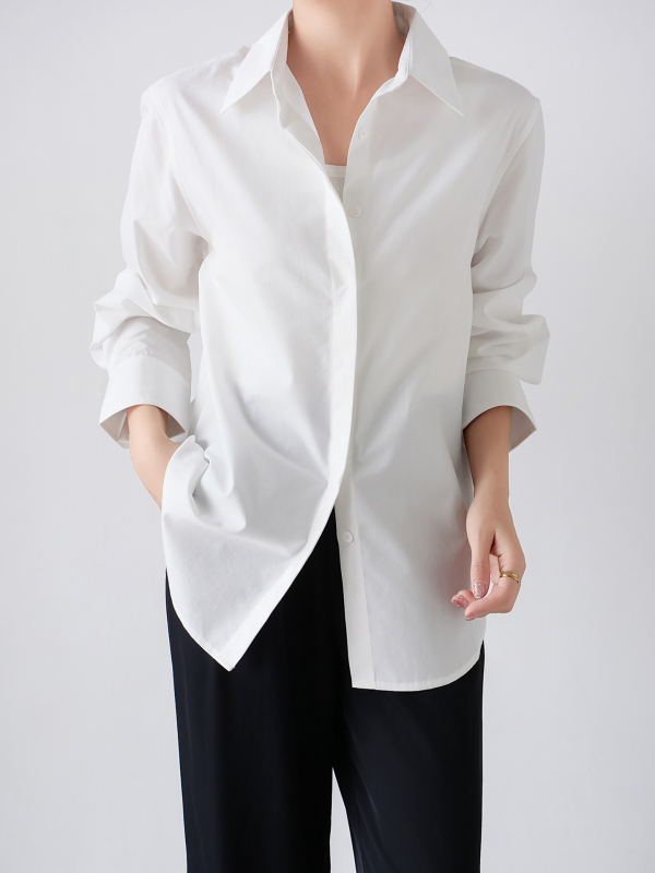 Krekls no Tencel-pamu maisījuma, pret krokām, bez gludināšanas, brīvs griezums, garas piedurknes, apkakles krekli, rudens 2025