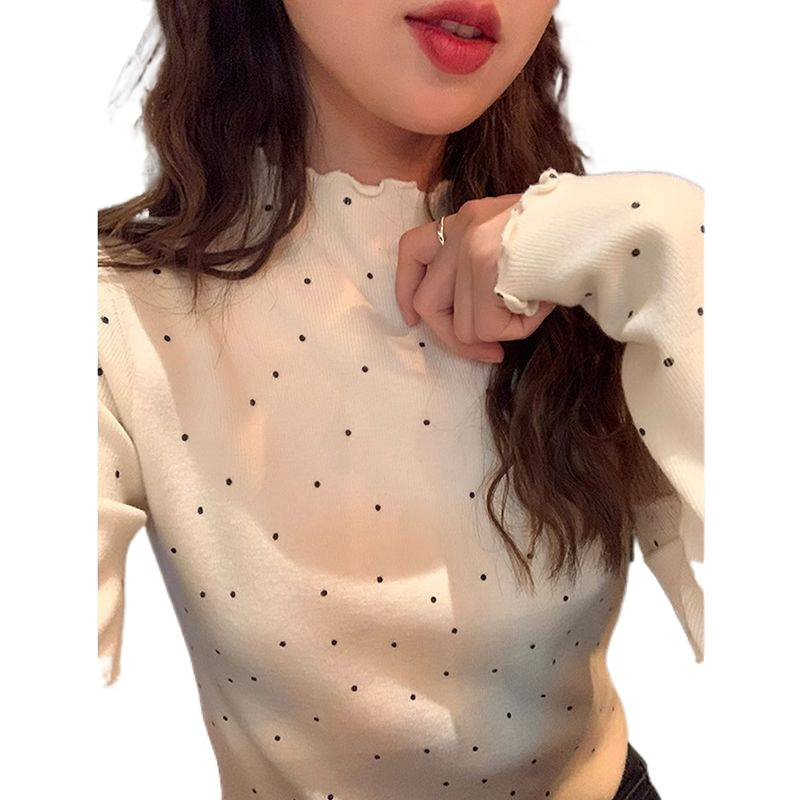 Fél-nyakú kötött felső, ujjatlan, pöttyös mintával, oversize szabás, hímzett részletekkel