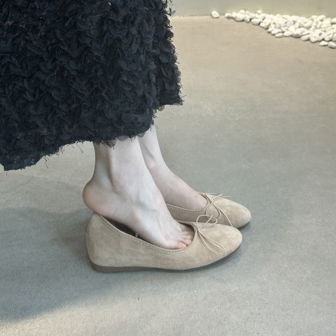 Női balerina cipő pillangómasnival, francia stílus, kerek orr, PU felsőrész, alacsony sarok 1–3 cm