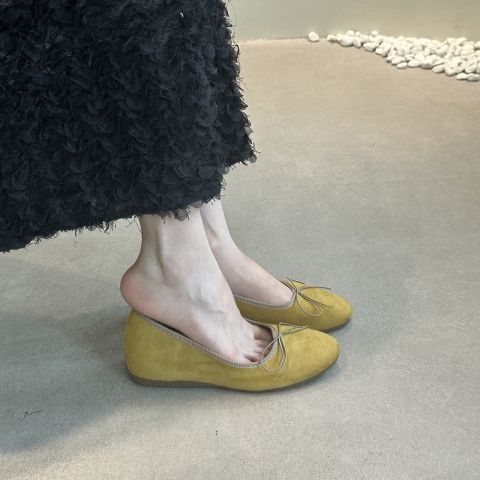Női balerina cipő pillangómasnival, francia stílus, kerek orr, PU felsőrész, alacsony sarok 1–3 cm