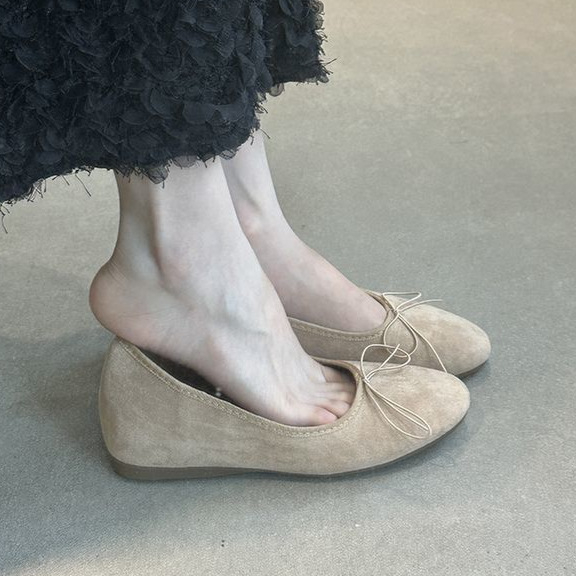 Női balerina cipő pillangómasnival, francia stílus, kerek orr, PU felsőrész, alacsony sarok 1–3 cm