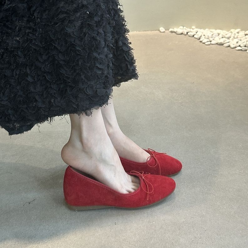 Női balerina cipő pillangómasnival, francia stílus, kerek orr, PU felsőrész, alacsony sarok 1–3 cm
