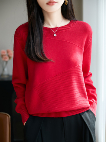 Női 100% pamutból készült vastag kötött pulóver, kerek nyakú, hosszú ujjú, városi elegáns stílus