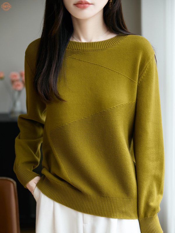 Női 100% pamutból készült vastag kötött pulóver, kerek nyakú, hosszú ujjú, városi elegáns stílus
