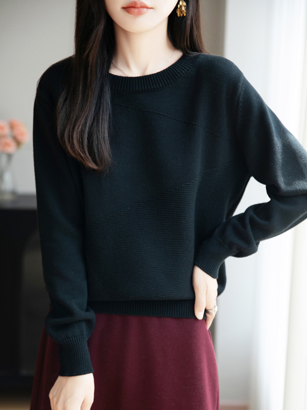 Női 100% pamutból készült vastag kötött pulóver, kerek nyakú, hosszú ujjú, városi elegáns stílus