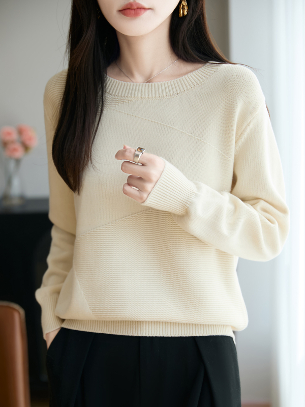 Női 100% pamutból készült vastag kötött pulóver, kerek nyakú, hosszú ujjú, városi elegáns stílus