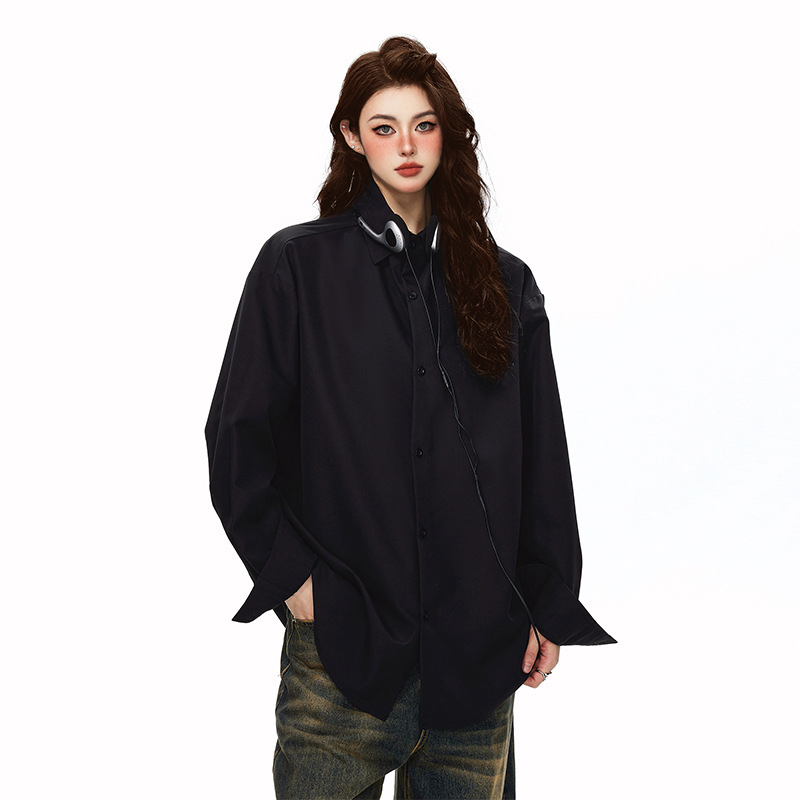 Uniszex ing férfiak és nők számára, laza szabás, hosszú ujjú, hegyes gallér, 100% poliészter, japán friss stílus