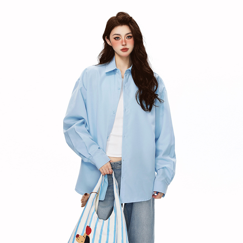 Uniszex ing férfiak és nők számára, laza szabás, hosszú ujjú, hegyes gallér, 100% poliészter, japán friss stílus