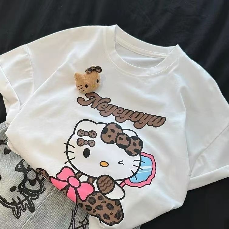 Set za djevojčice: majica s karikaturom i denim suknja, ljeto, pamuk 90%, uzrast 3–8 godina