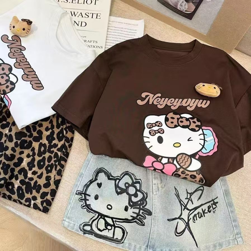 Set za djevojčice: majica s karikaturom i denim suknja, ljeto, pamuk 90%, uzrast 3–8 godina