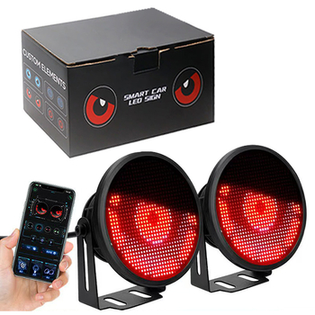 Mikas LED светлини за мъгла на автомобил с динамични очи и демонични очи, мулти-режимно управление чрез приложение (ABS+PC, 5V, модел 2002, универсална съвместимост)