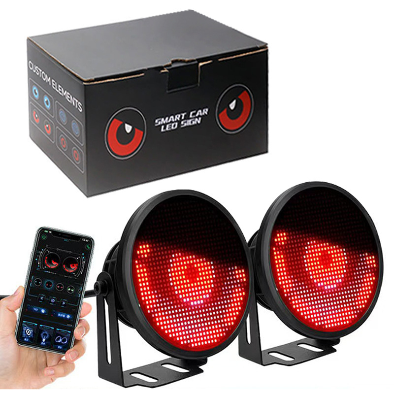 Mikas LED светлини за мъгла на автомобил с динамични очи и демонични очи, мулти-режимно управление чрез приложение (ABS+PC, 5V, модел 2002, универсална съвместимост)