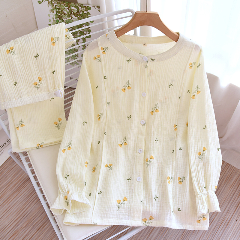 Puuvillane imetamispidžaamade komplekt, 100% puuvill, kerge õhuke materjal (101–120 g/m2), ilma kraeta, pikad varrukad, püksid, koduseks kasutamiseks