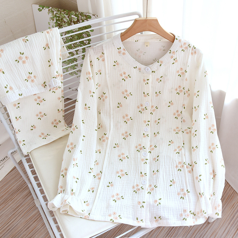 Puuvillane imetamispidžaamade komplekt, 100% puuvill, kerge õhuke materjal (101–120 g/m2), ilma kraeta, pikad varrukad, püksid, koduseks kasutamiseks