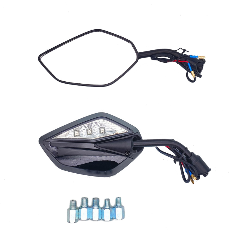 LED apšviestas galinis veidrodėlis motociklams ir elektriniams dviračiams | Prekės ženklas: Yuwon | Veidrodžio tipas: kvadratinis | Montavimas: priekyje ir gale varžtinis | Atsparus smūgiams: Stiprus