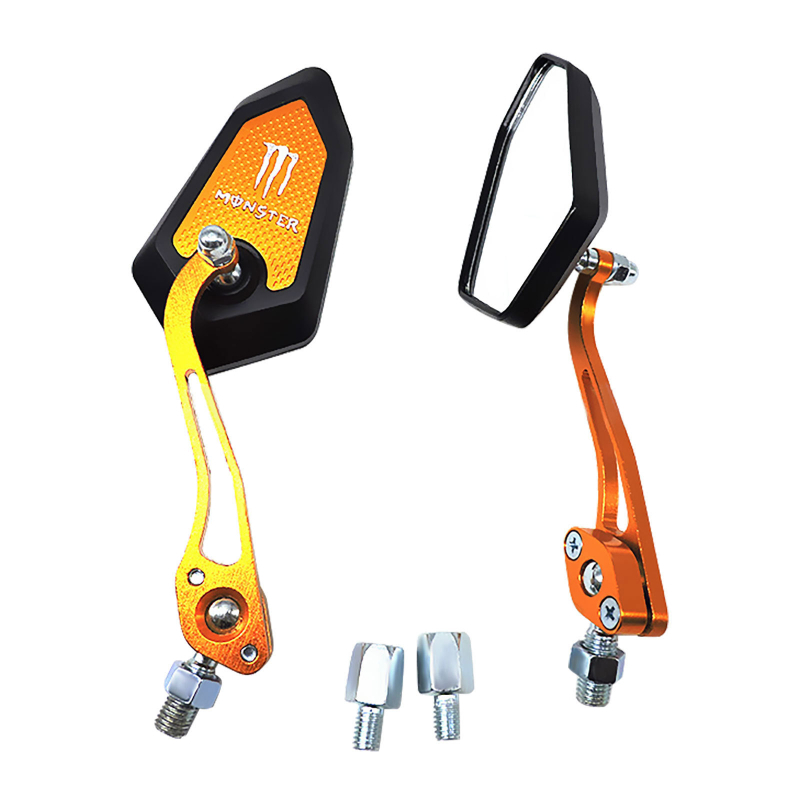 Motociklo galinis veidrodėlis universaliesiems elektriniams paspirtukams — kvadratinis, CNC veidrodžio strypas, PP korpusas, aliuminio dekoratyvinis dangtelis, prekės ženklas Yuwon