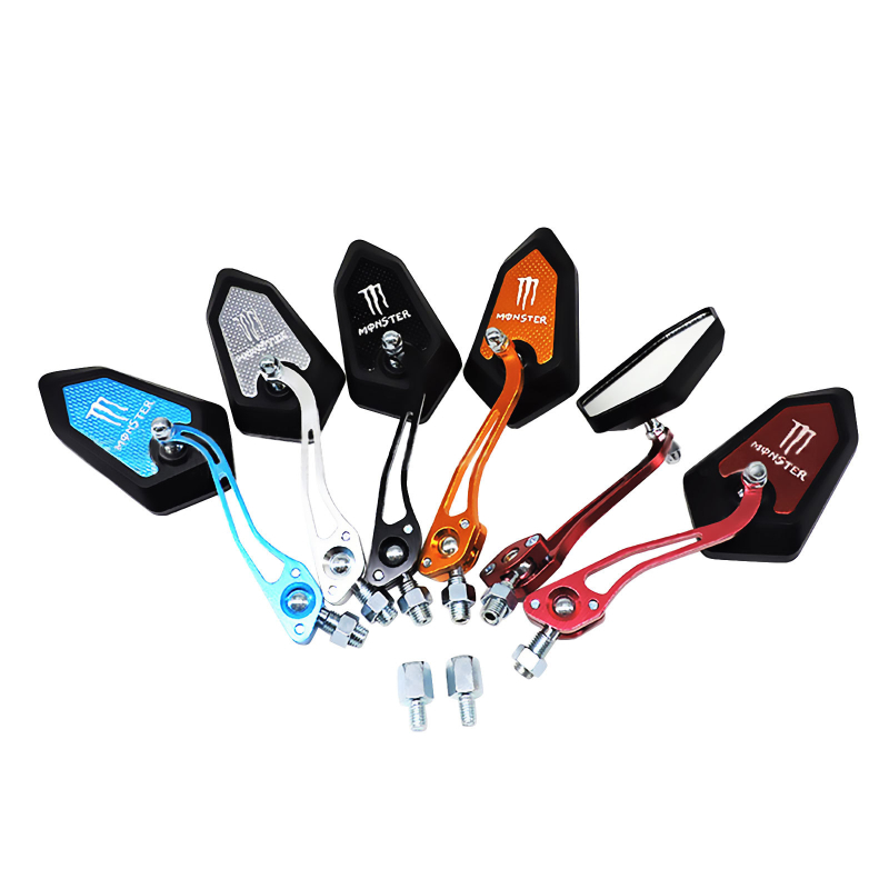 Motociklo galinis veidrodėlis universaliesiems elektriniams paspirtukams — kvadratinis, CNC veidrodžio strypas, PP korpusas, aliuminio dekoratyvinis dangtelis, prekės ženklas Yuwon