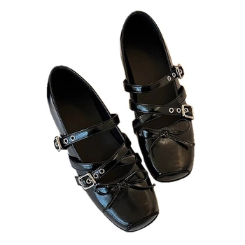 Mary Jane női cipő négyszögletes orral, PU felsőrész, középmagas sarok 3–6 cm, keresztes csattal záródó