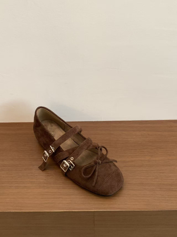 Pantofi Mary Jane pentru femei, vârf pătrat, partea superioară din velur, toc mic 1-3 cm, pantofi casual de zi cu zi
