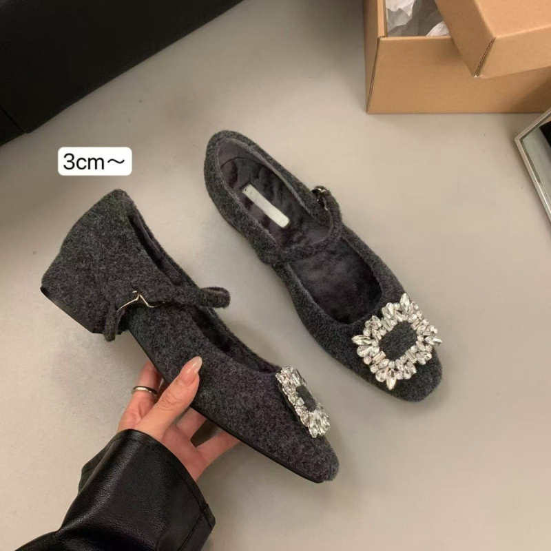 Női Mary Jane cipők, négyszögletes orrú, velúr felsőrész, közepes sarok 3-5 cm, gumi talp