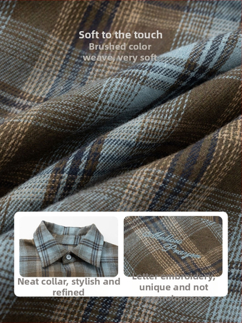 Παιδικό καρό πουκάμισο για αγόρια, μακριά μανίκια, με γιακά τύπου λάπελ, πολυεστερικό ύφασμα, φθινοπωρο 2025