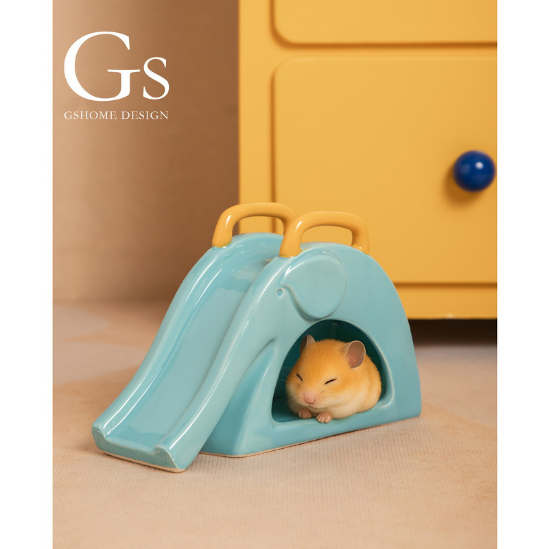 Cuib ceramic pentru hamster – stil cartoon, sigur pentru mușcături, odihnă și ascundere, impermeabil și respirabil, pentru interior și exterior