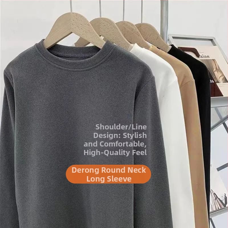 Meeste termiline baaslõige T-särk kahepoolse fliisiga, pikkade varrukatega, ümmarguse kaelusega, vaba lõige, talvine top