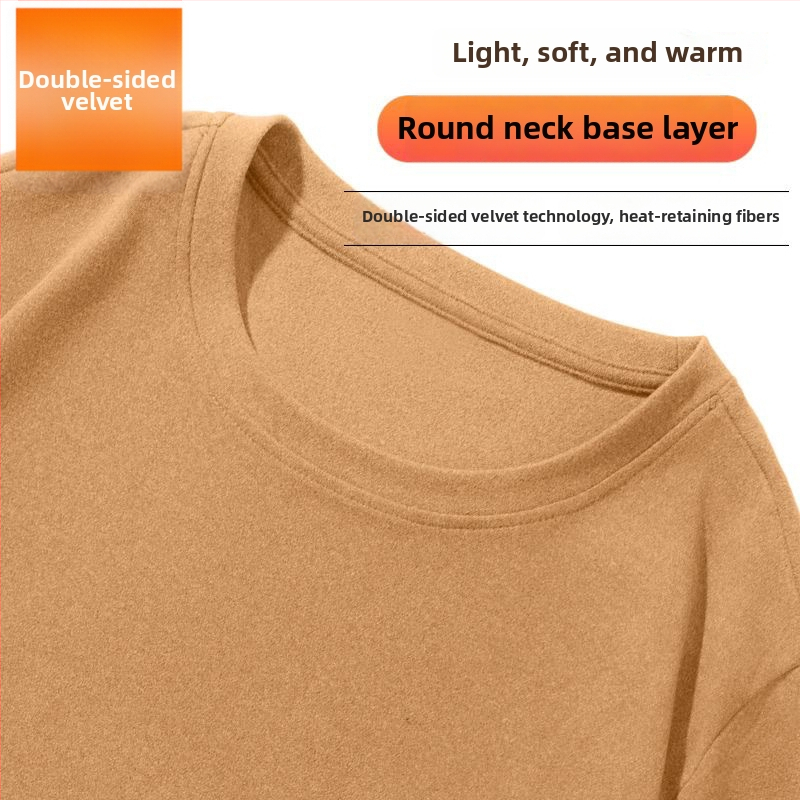 Meeste termiline baaslõige T-särk kahepoolse fliisiga, pikkade varrukatega, ümmarguse kaelusega, vaba lõige, talvine top