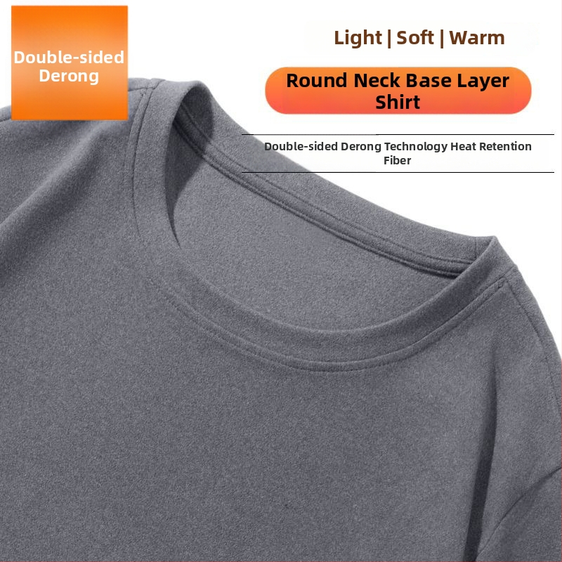 Meeste termiline baaslõige T-särk kahepoolse fliisiga, pikkade varrukatega, ümmarguse kaelusega, vaba lõige, talvine top