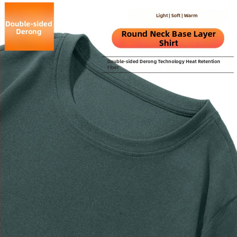 Meeste termiline baaslõige T-särk kahepoolse fliisiga, pikkade varrukatega, ümmarguse kaelusega, vaba lõige, talvine top