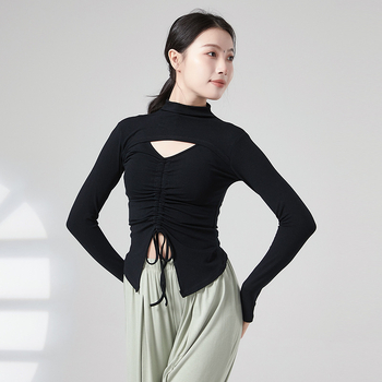 Дамски топ за танцова практика с връзка и цип, дълъг ръкав, телесно оформящ силует, материя: вискоза 93%