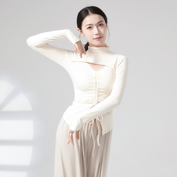 Дамски топ за танцова практика с връзка и цип, дълъг ръкав, телесно оформящ силует, материя: вискоза 93%