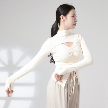 Дамски топ за танцова практика с връзка и цип, дълъг ръкав, телесно оформящ силует, материя: вискоза 93%