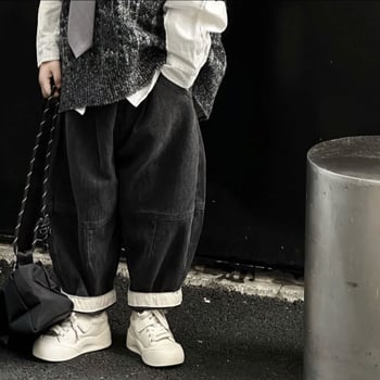 Dječji trodjelni komplet u korejskom stilu: prsluk-sveter, košula s dugim rukavima i traperice; jednobojan, mekan pamuk, pogodan za proljeće i jesen