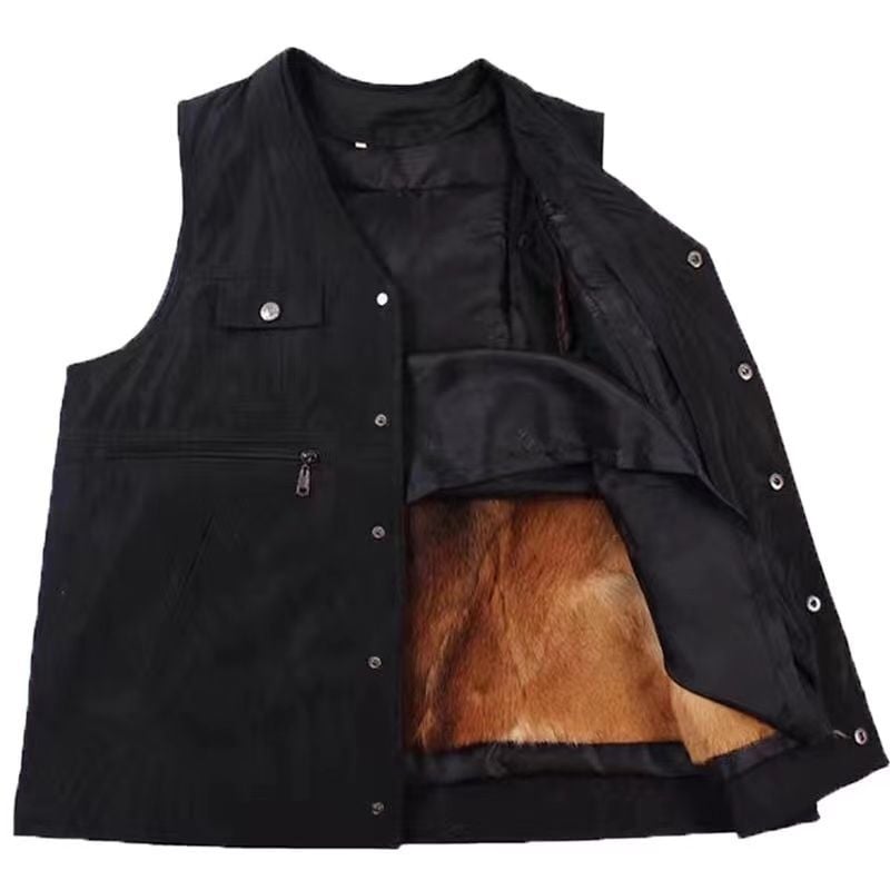 Vīriešu ziemas veste ar kažokādas siltinājumu, kapuci, šaurs griezums, svītrainā korduroja audums