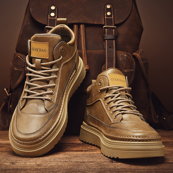 Μαρτίν μποτάκια για άνδρες – ψηλά φθινοπωρινά-χειμωνιάτικα με ζεστή επένδυση, επάνω από microfiber leather, καουτσούκ σόλα, παχιά σόλα, κλείσιμο με κορδιά εμπρός