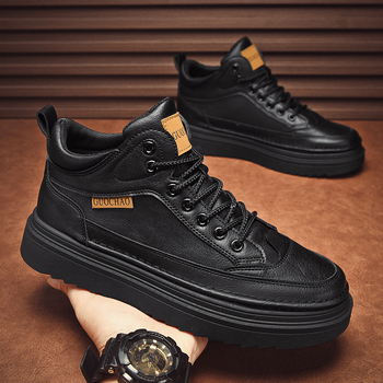 Μαρτίν μποτάκια για άνδρες – ψηλά φθινοπωρινά-χειμωνιάτικα με ζεστή επένδυση, επάνω από microfiber leather, καουτσούκ σόλα, παχιά σόλα, κλείσιμο με κορδιά εμπρός