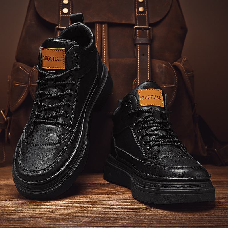 Μαρτίν μποτάκια για άνδρες – ψηλά φθινοπωρινά-χειμωνιάτικα με ζεστή επένδυση, επάνω από microfiber leather, καουτσούκ σόλα, παχιά σόλα, κλείσιμο με κορδιά εμπρός