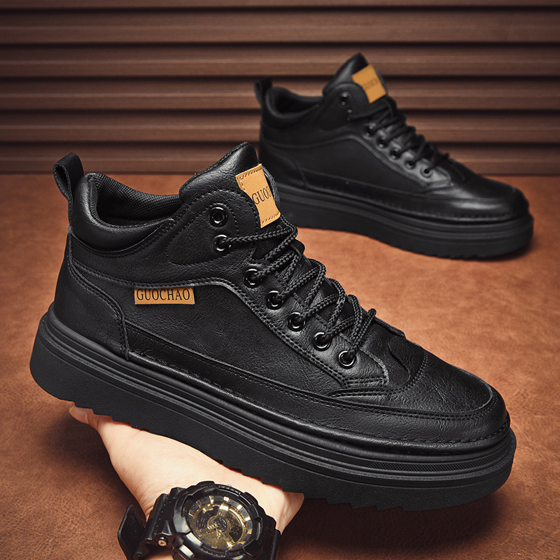 Μαρτίν μποτάκια για άνδρες – ψηλά φθινοπωρινά-χειμωνιάτικα με ζεστή επένδυση, επάνω από microfiber leather, καουτσούκ σόλα, παχιά σόλα, κλείσιμο με κορδιά εμπρός