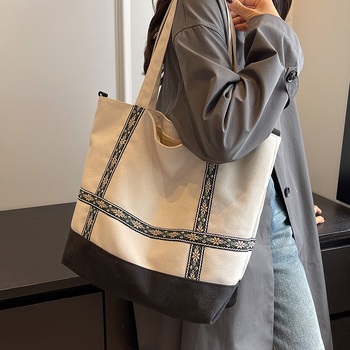 Sievietes auduma tote soma biznesa ikdienas lietošanai ar rāvējslēdzēja aizvēršanu, poliesteres iekšpuse, vertikāla kvadrāta forma, iekšējā rāvējslēdzēja kabata, viena pleca siksna