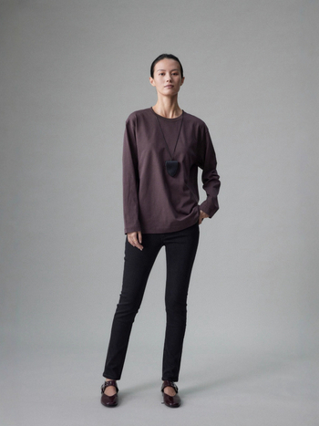 Pamukasto T-shirt s dugim rukavima, okrugli izrez, slobodan kroj, 95% pamuka