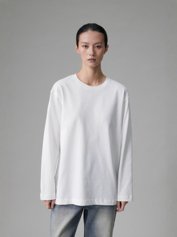 Pamukasto T-shirt s dugim rukavima, okrugli izrez, slobodan kroj, 95% pamuka