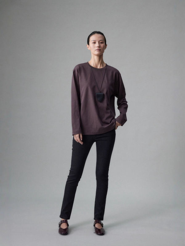 Pamukasto T-shirt s dugim rukavima, okrugli izrez, slobodan kroj, 95% pamuka