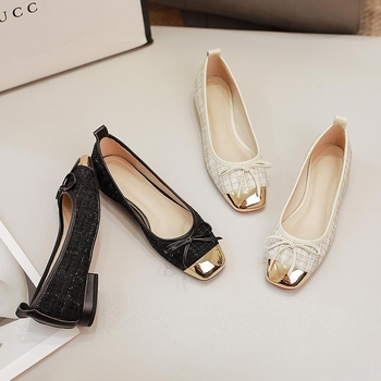 Mašličkové balerínky s nízkym výrezom, 3-5 cm klinový podpätok, PU vrchný materiál, gumová podrážka