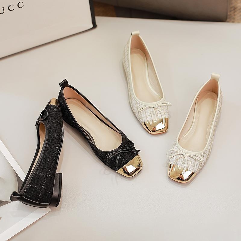 Mašličkové balerínky s nízkym výrezom, 3-5 cm klinový podpätok, PU vrchný materiál, gumová podrážka