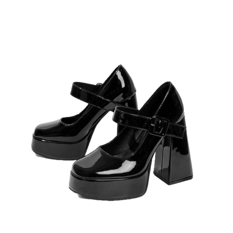 Mary Jane cipők csattal, szupermagas vastag sarok (>8 cm), PU felső, gumi talp